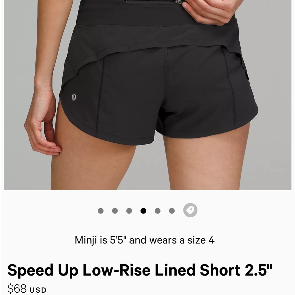 lululemon speed up shorts, size 2